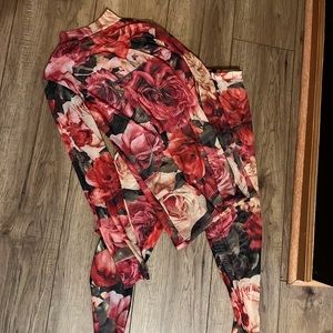 Two piece sheer long sleeve top and pants/  new bodysuit thrown in//sm/new pants